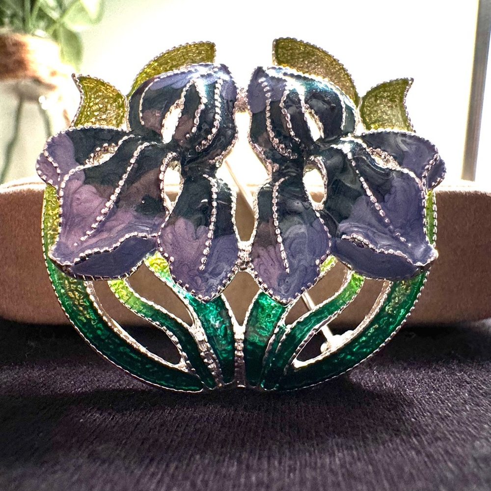 Vintage Napier Blue Iris Enamel Flower Brooch Silver Tone Floral Pin Jewelry - Picture 4 of 6